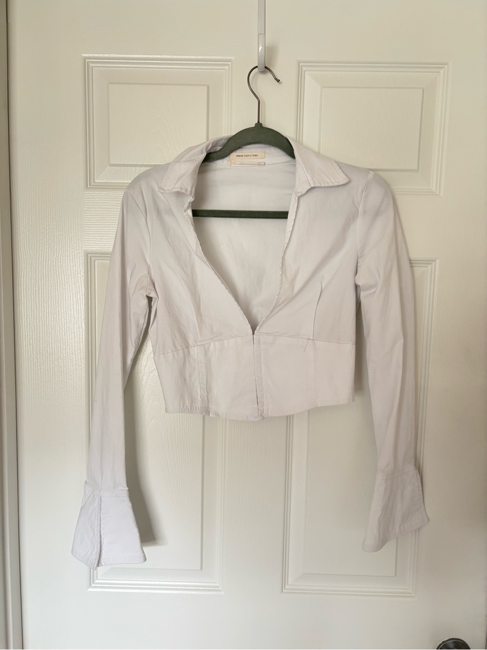 Urban Outfitters White Corset Crop Blouse Size Medium Flare Sleeves